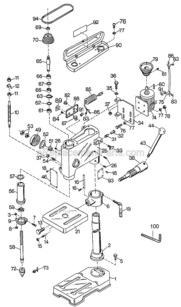 Page A Diagram and Parts List for 9400 Type 1 Black and Decker Drill Press